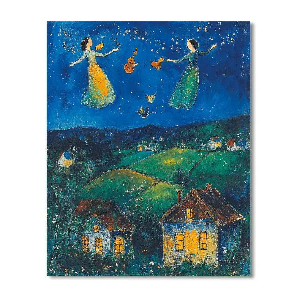 Marc Chagall Inspired Floating Friends Above A Village Painting by numbers kit