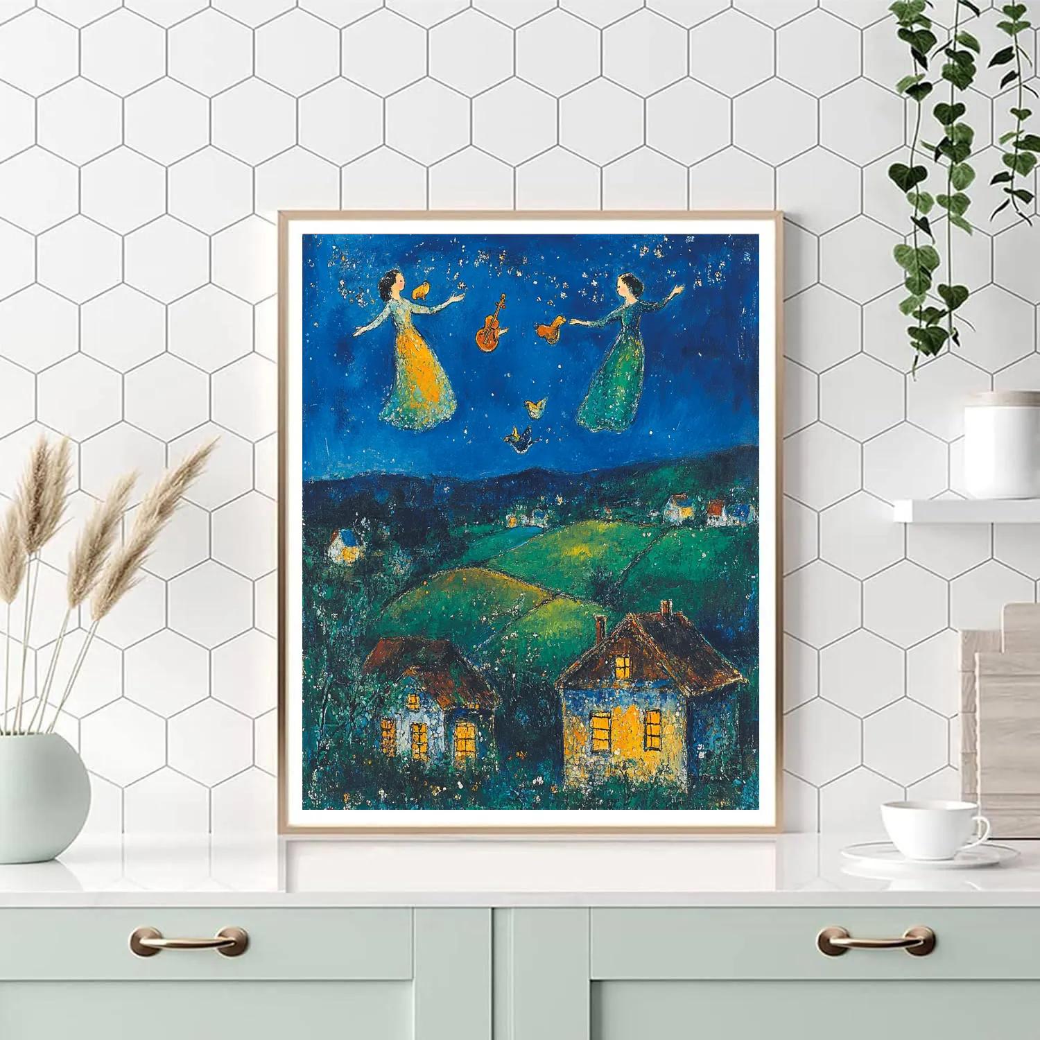Marc Chagall Inspired Floating Friends Above A Village Painting by numbers kit