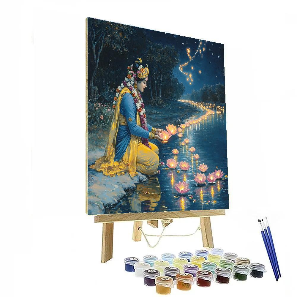 Krishna And The Lantern Festival Of Floating Lotuses Number painting