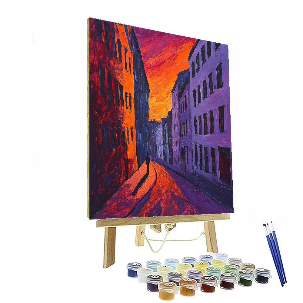 Edvard Munch Inspired Lonely Street Under Blood Red Sunset painting number kit