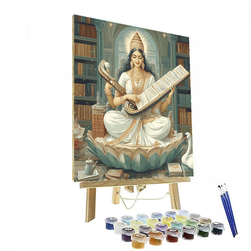 Saraswati In The Library Of Floating Manuscripts Numbered painting kits