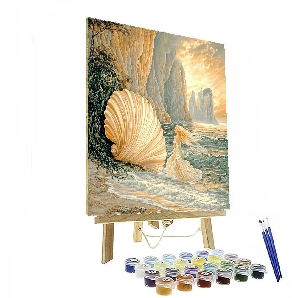 Sandro Botticelli Inspired Mythic Mermaid At Pearl Shore paint by numbers