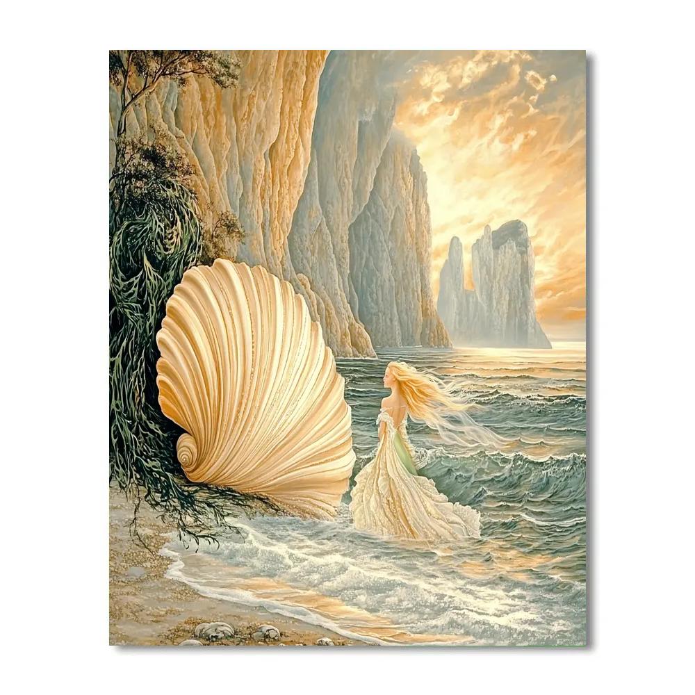 Sandro Botticelli Inspired Mythic Mermaid At Pearl Shore paint by numbers