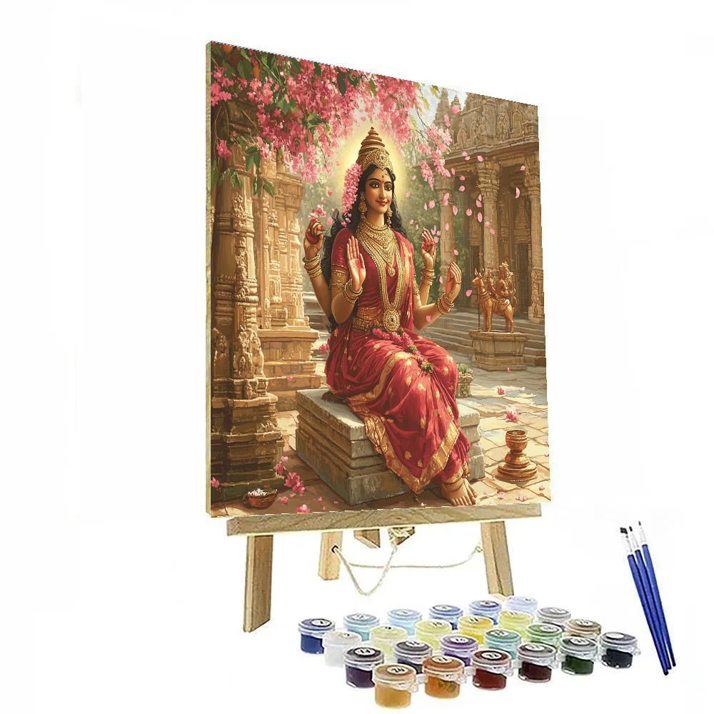 Temple Courtyard Prayer With Parvati In Rain Of Blossoms Paint by numbers art
