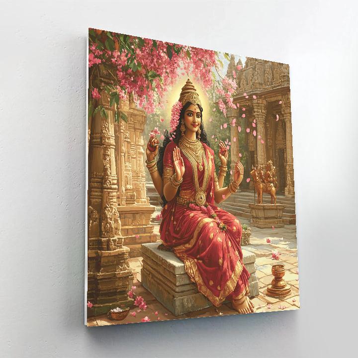 Temple Courtyard Prayer With Parvati In Rain Of Blossoms Paint by numbers art