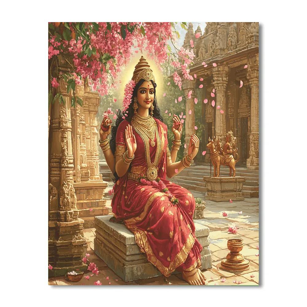 Temple Courtyard Prayer With Parvati In Rain Of Blossoms Paint by numbers art