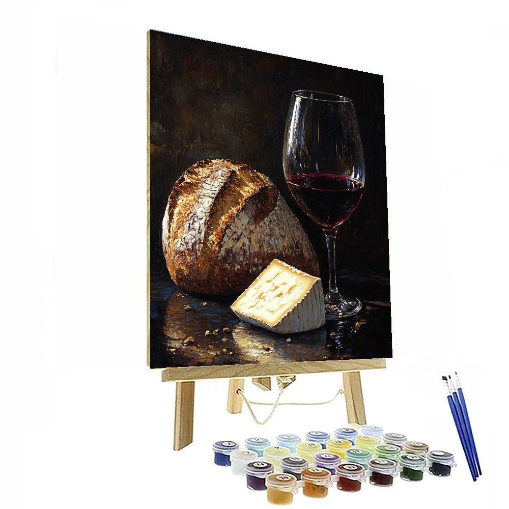 Caravaggio Inspired Still Life Of Bread Cheese And Wine Paint by numbers kits