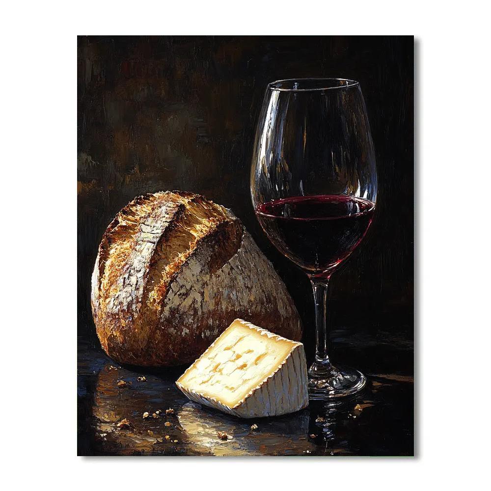 Caravaggio Inspired Still Life Of Bread Cheese And Wine Paint by numbers kits