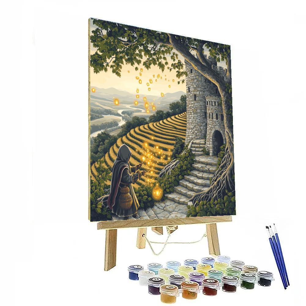 Verdant Orchard With Castle Overlook painting number kit