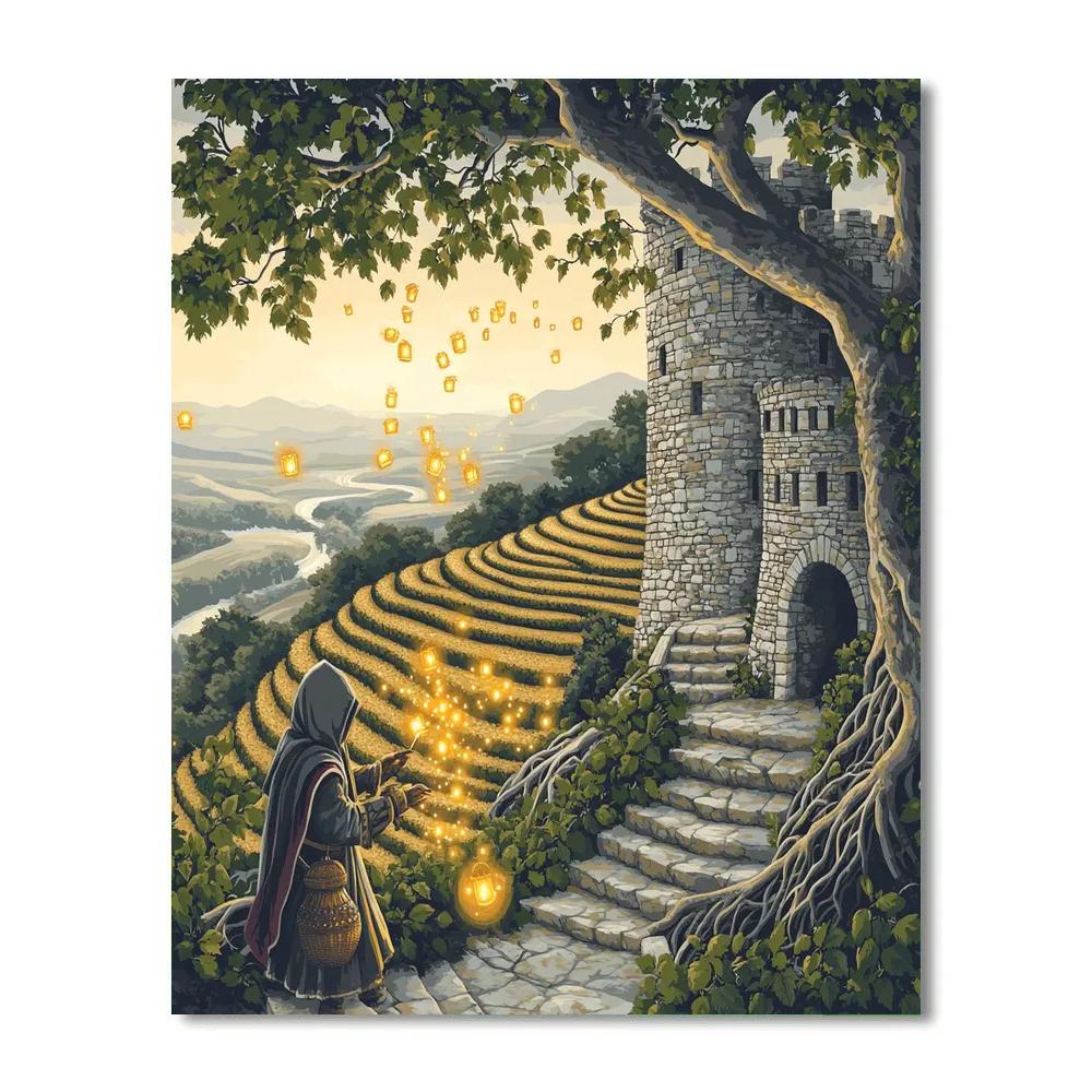 Verdant Orchard With Castle Overlook painting number kit
