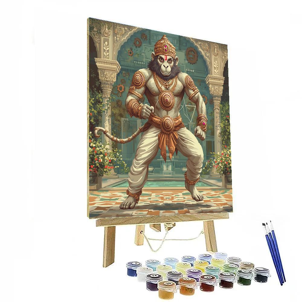 Clockwork Courtyard With Hanuman Guardian Painting by numbers kit