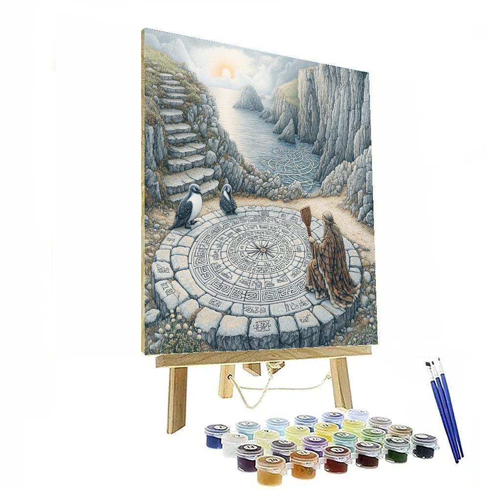 Stone Circle At Dawn With Celtic Ogham Tide Map painting number kit