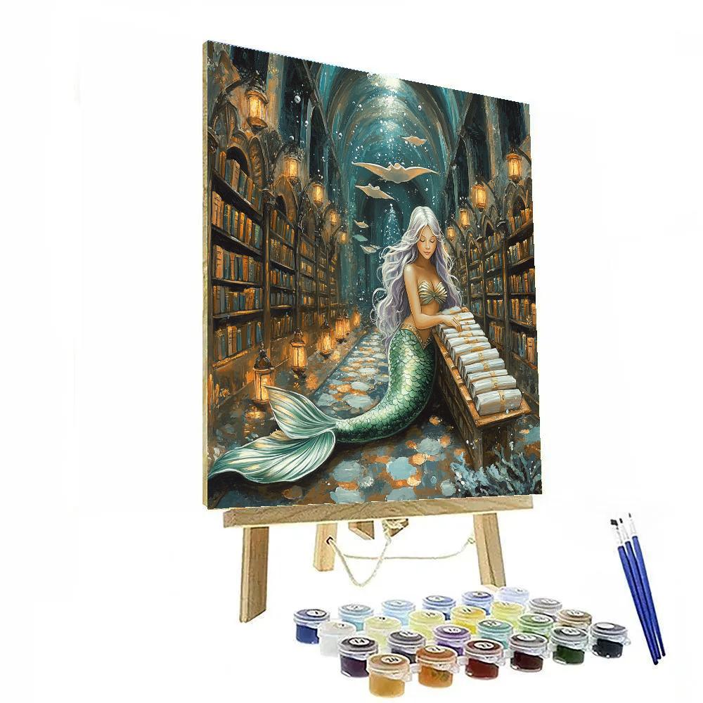 Coral Library With Mermaid Keeper Number painting