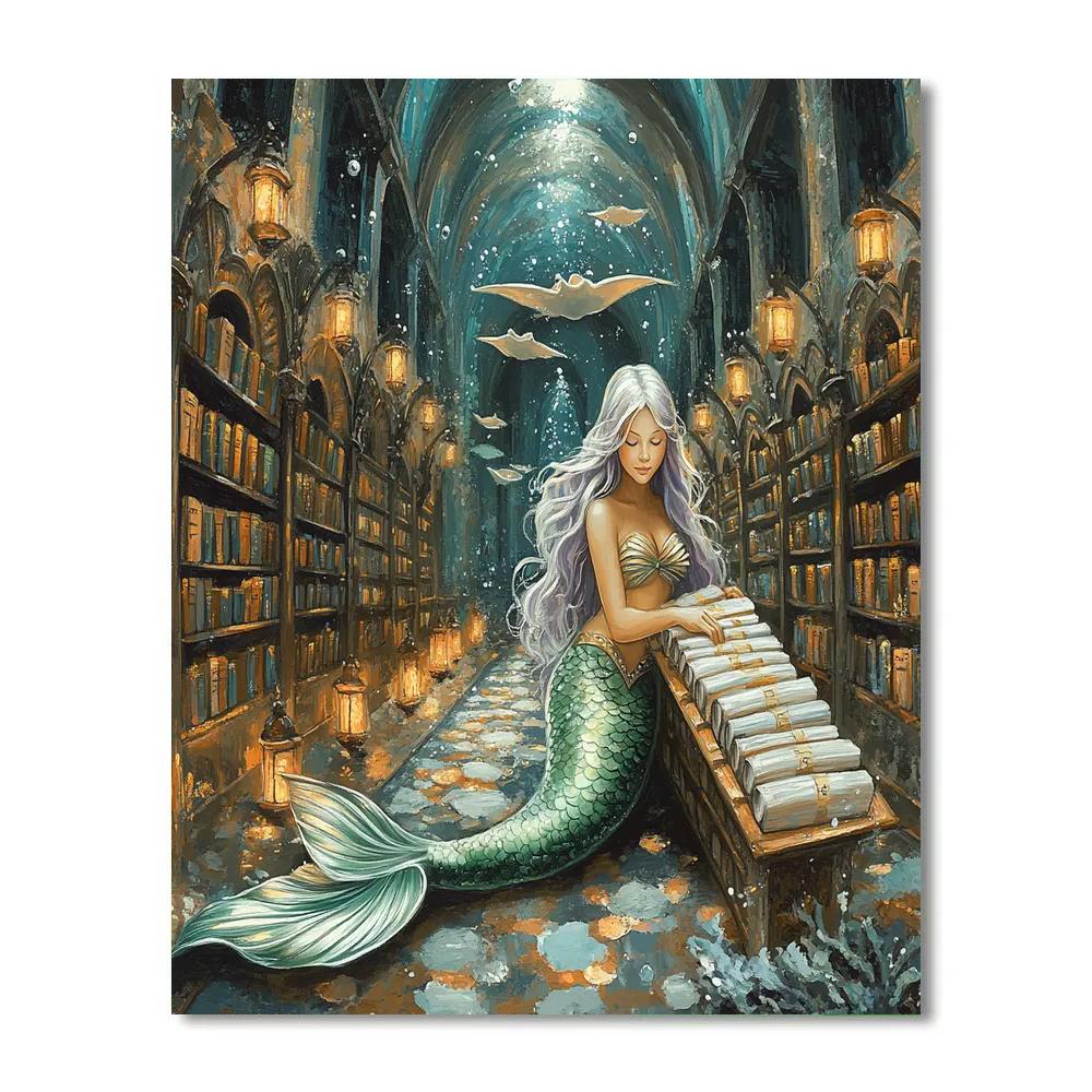 Coral Library With Mermaid Keeper Number painting