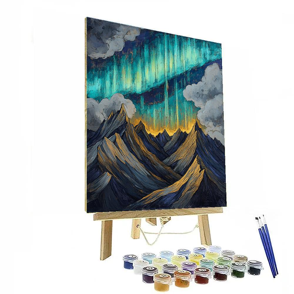 Edgar Degas Inspired Mountain Storm And Aurora Veil Paint by numbers art