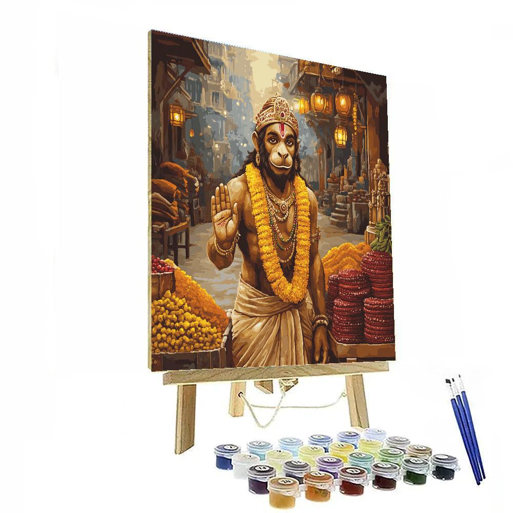 Night Bazaar With Hanuman Blessing Painting by numbers kit