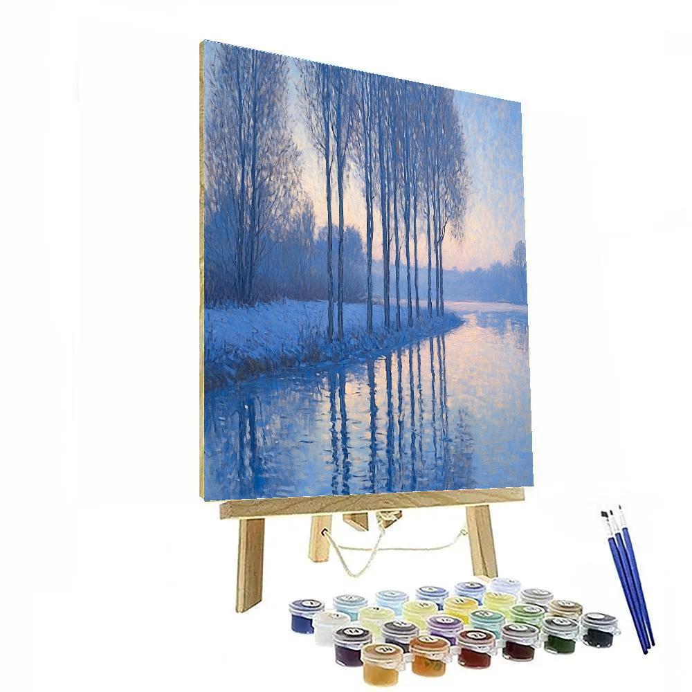 Claude Monet Inspired Poplar Riverbank In Blue Hour Frost Paint by numbers art