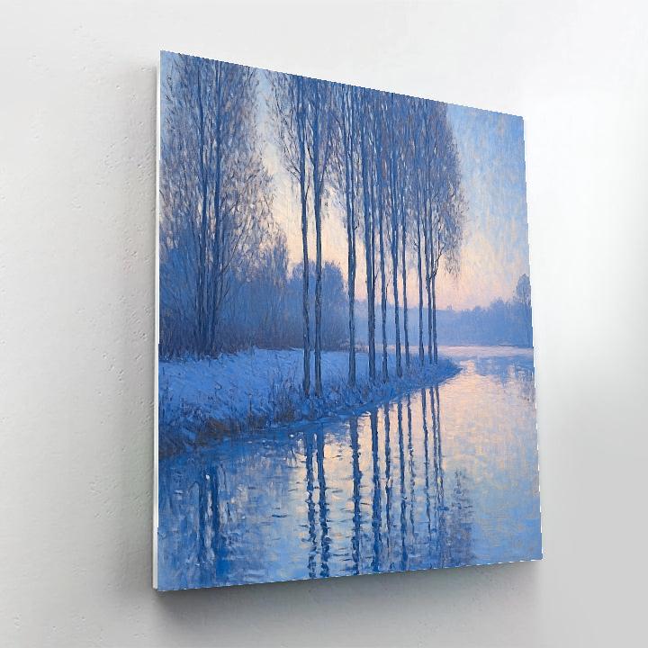 Claude Monet Inspired Poplar Riverbank In Blue Hour Frost Paint by numbers art