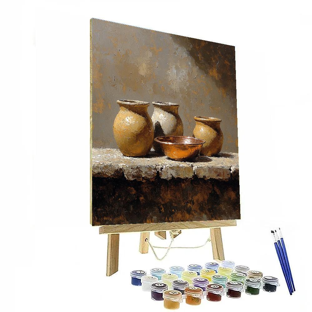 Diego Velázquez Inspired Silvery Bodegon Of Earthenware Jars And Copper Glow Painting by numbers kit