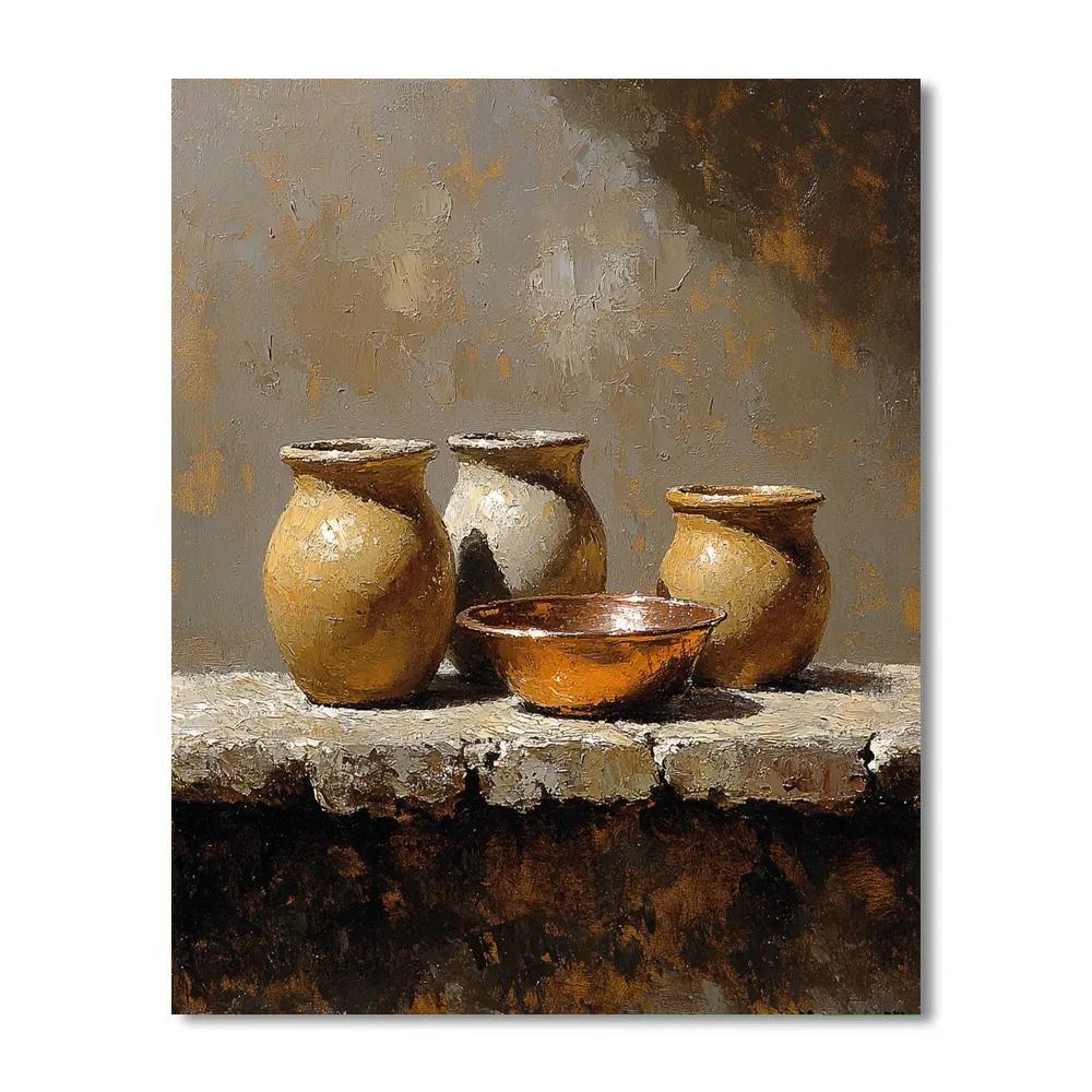 Diego Velázquez Inspired Silvery Bodegon Of Earthenware Jars And Copper Glow Painting by numbers kit