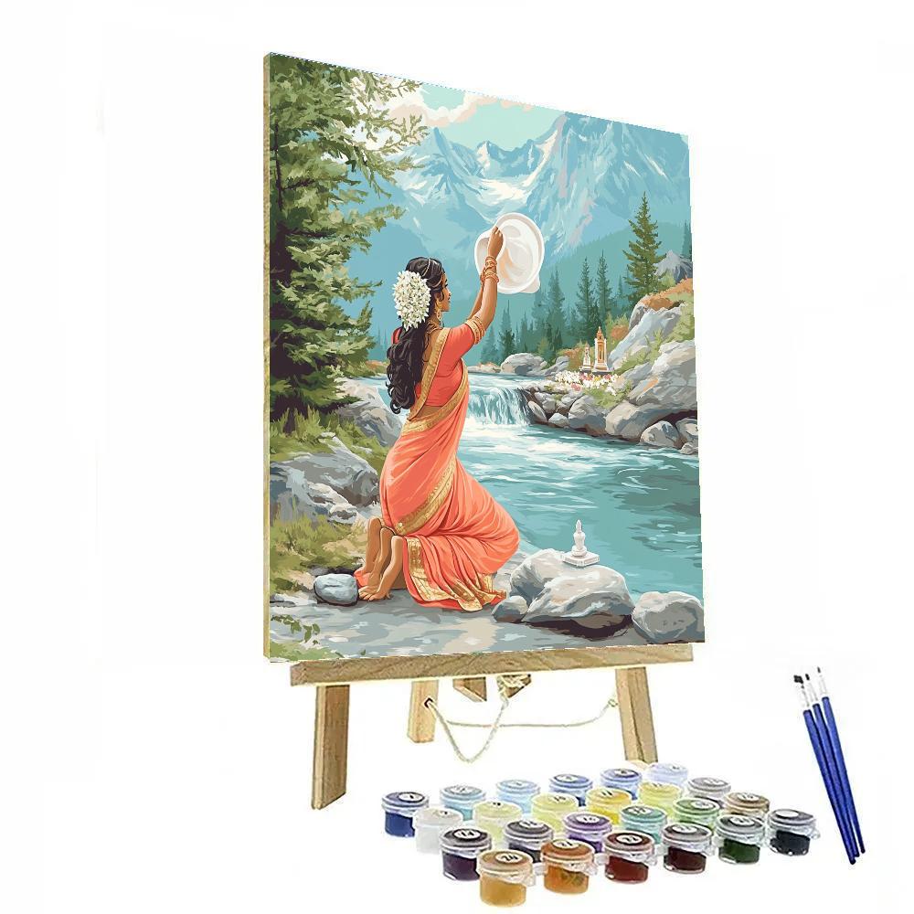 Parvati With Sacred Mountain River Conch Ritual paint by number