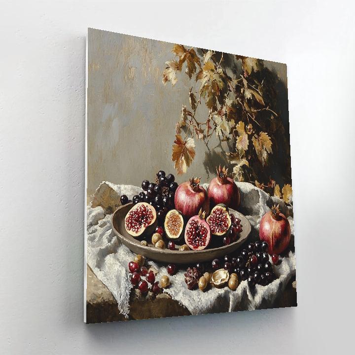 Diego Velázquez Inspired Market Still Life Of Pomegranates Figs And Clay Plate In Hushed Light painting number kit
