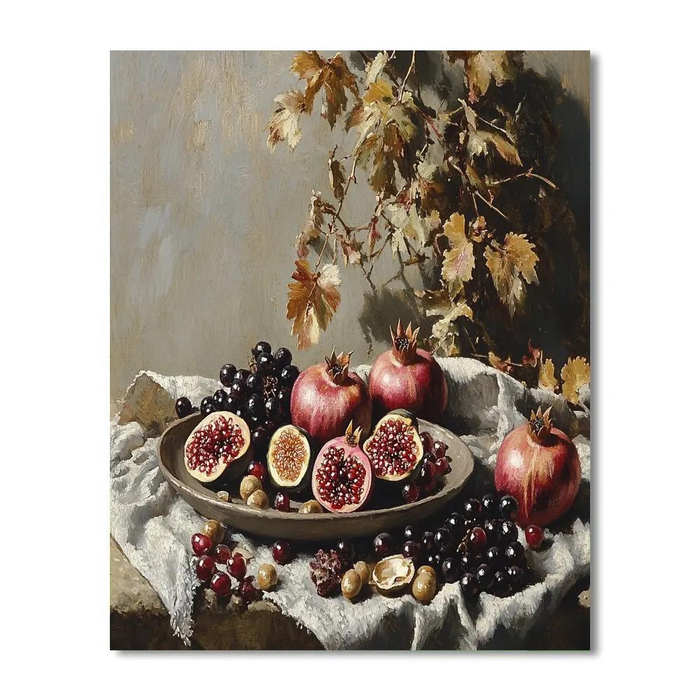 Diego Velázquez Inspired Market Still Life Of Pomegranates Figs And Clay Plate In Hushed Light painting number kit