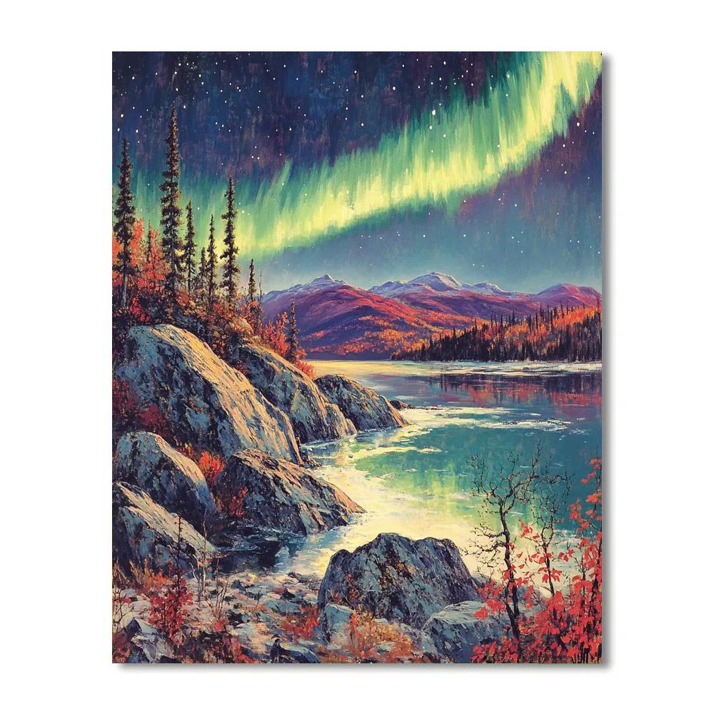 A.Y. Jackson Inspired Aurora Over The Canadian Shield Thaw DIY paint by numbers