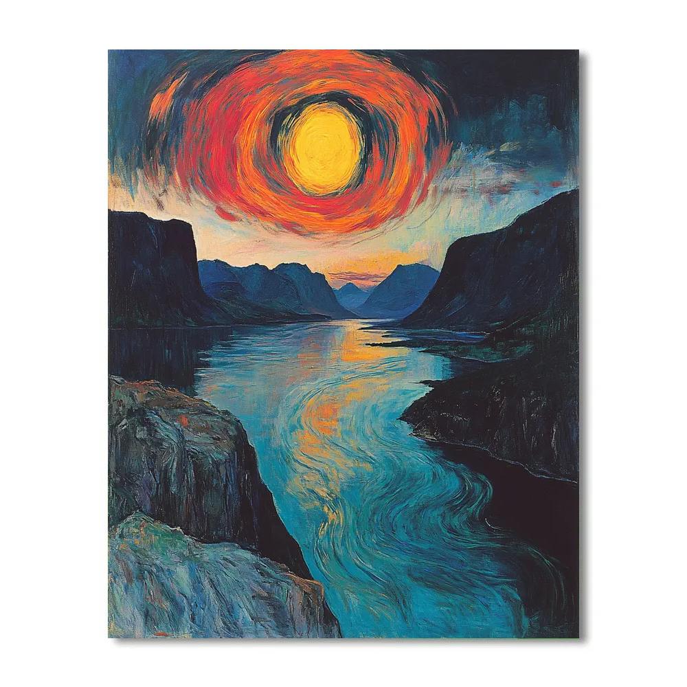 Edvard Munch Inspired Eclipse Over A Restless Fjord painting number kit