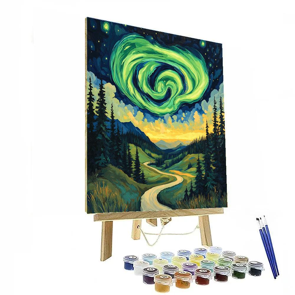 Edvard Munch Inspired Aurora Storm Through An Enchanted Pine Valley Painting by numbers kit