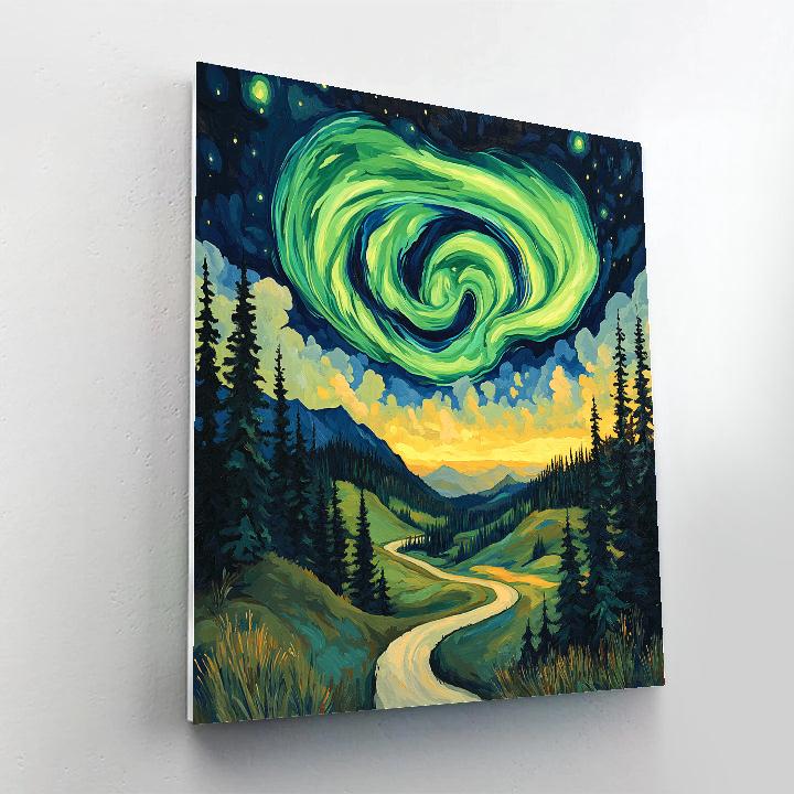 Edvard Munch Inspired Aurora Storm Through An Enchanted Pine Valley Painting by numbers kit