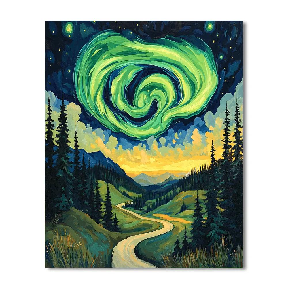 Edvard Munch Inspired Aurora Storm Through An Enchanted Pine Valley Painting by numbers kit
