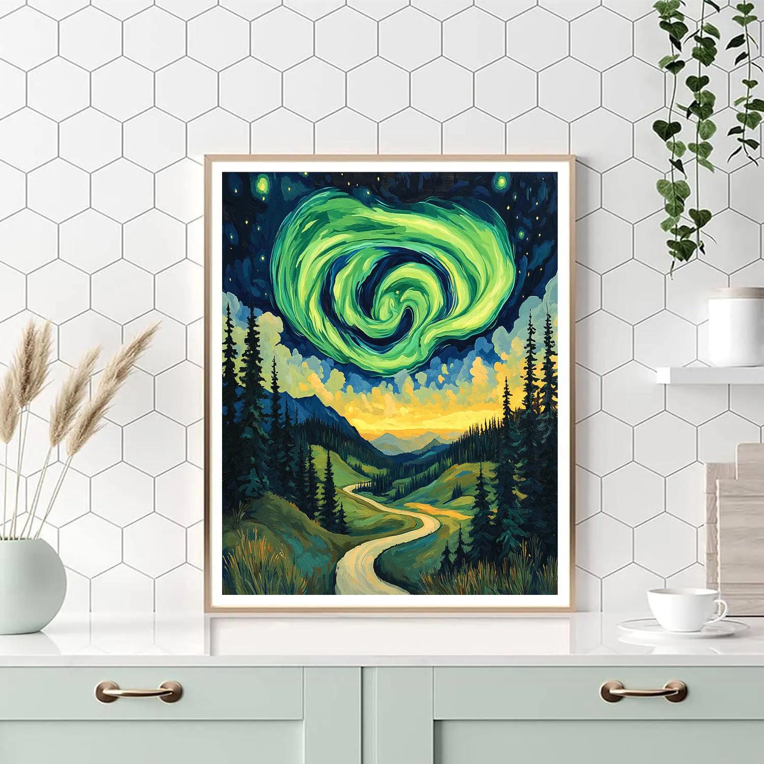 Edvard Munch Inspired Aurora Storm Through An Enchanted Pine Valley Painting by numbers kit