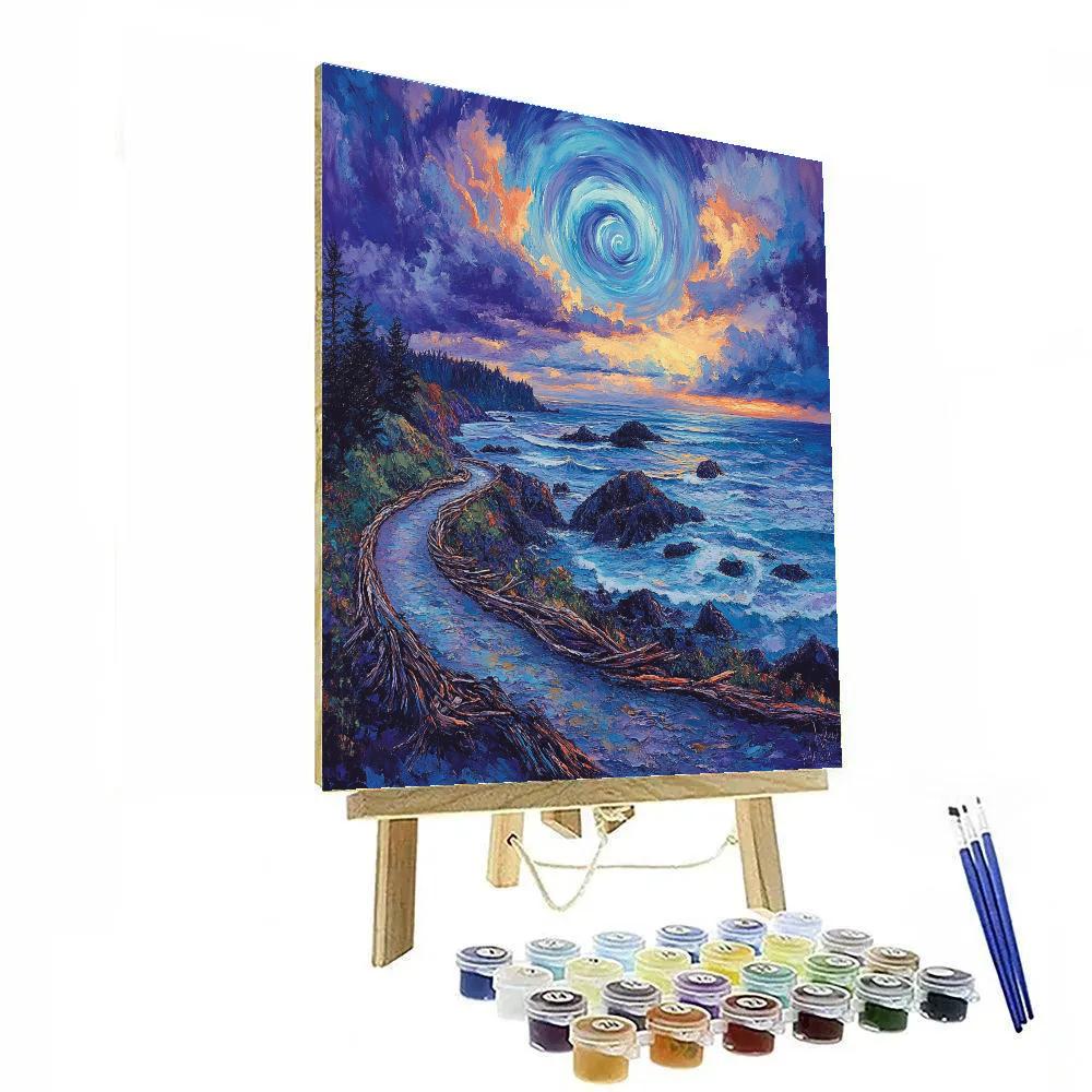 Emily Carr Inspired Storm Spirals Over Driftwood Shoreline Paint by numbers art
