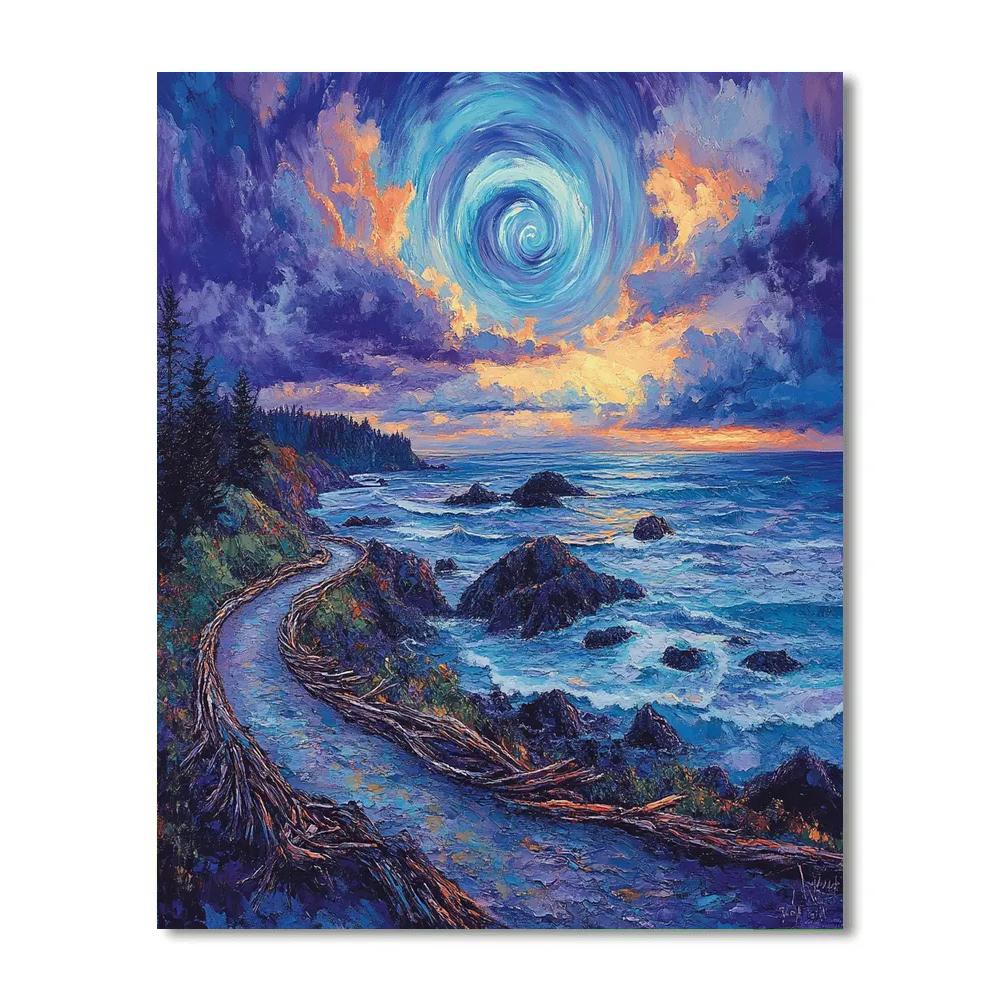 Emily Carr Inspired Storm Spirals Over Driftwood Shoreline Paint by numbers art