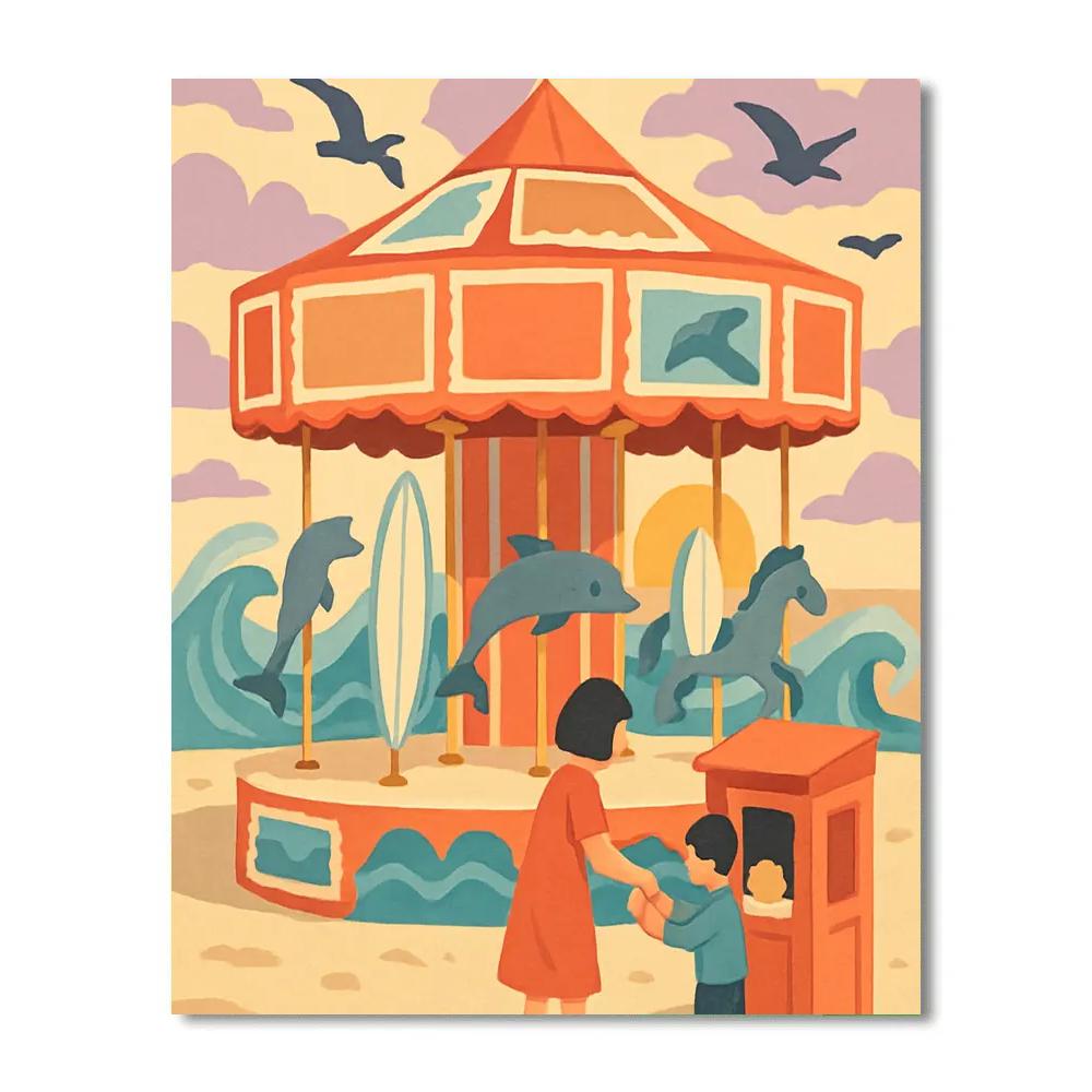 Postcard Carousel At The Beach Paint by numbers kits