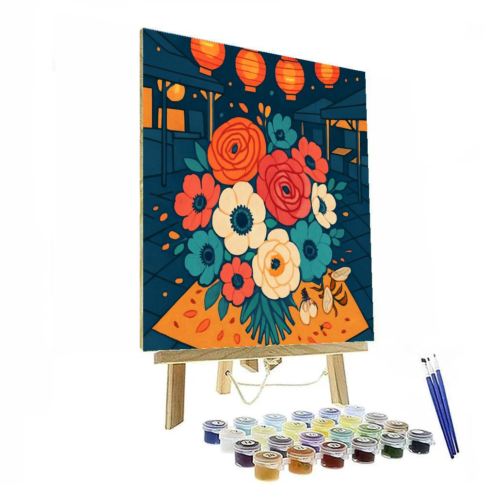 Lanternlit Night Market Flowers Mosaic paint by number