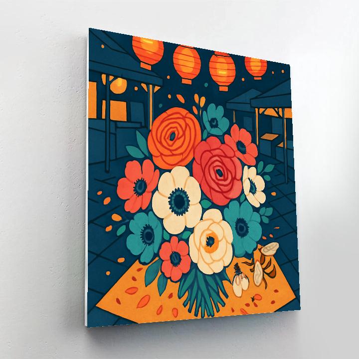Lanternlit Night Market Flowers Mosaic paint by number