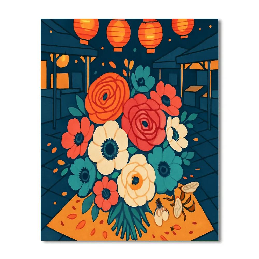 Lanternlit Night Market Flowers Mosaic paint by number