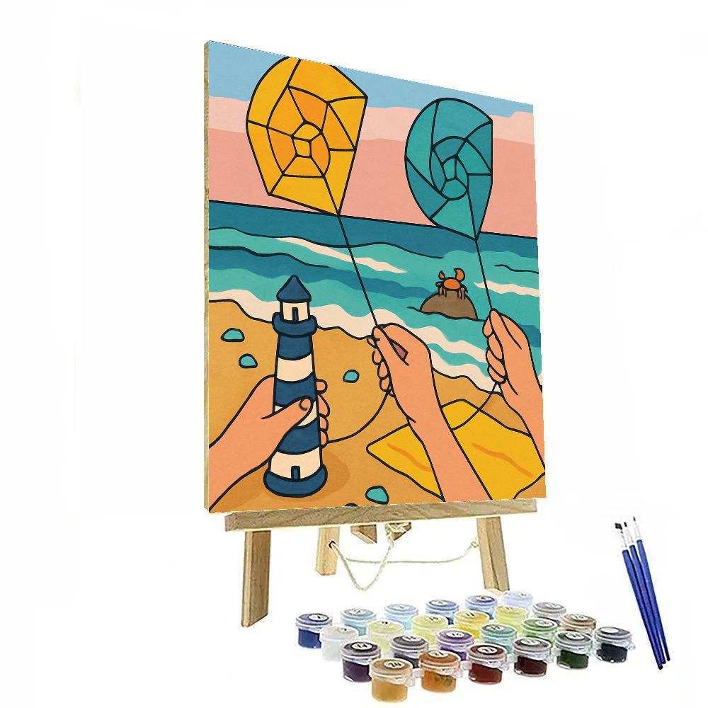 Beach Lighthouses In Paper Kite Regatta Numbered painting kits