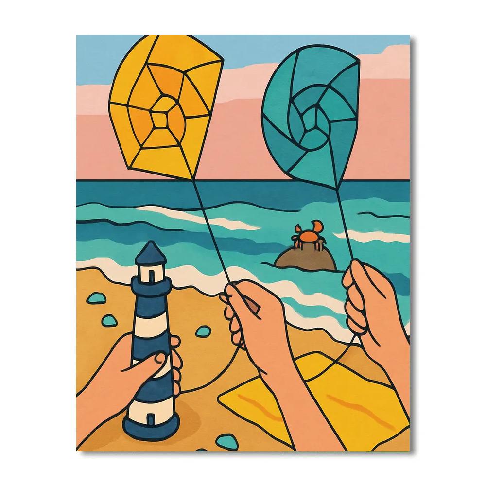 Beach Lighthouses In Paper Kite Regatta Numbered painting kits