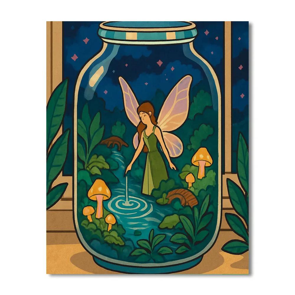 Moonlit Terrarium With Fairy Visitor painting number kit