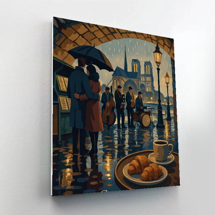 Rainlit Paris Riverside Jazz Paint by numbers art