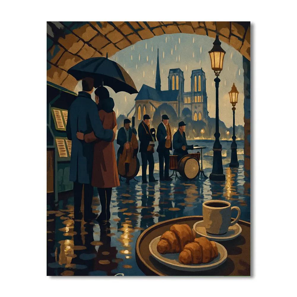 Rainlit Paris Riverside Jazz Paint by numbers art