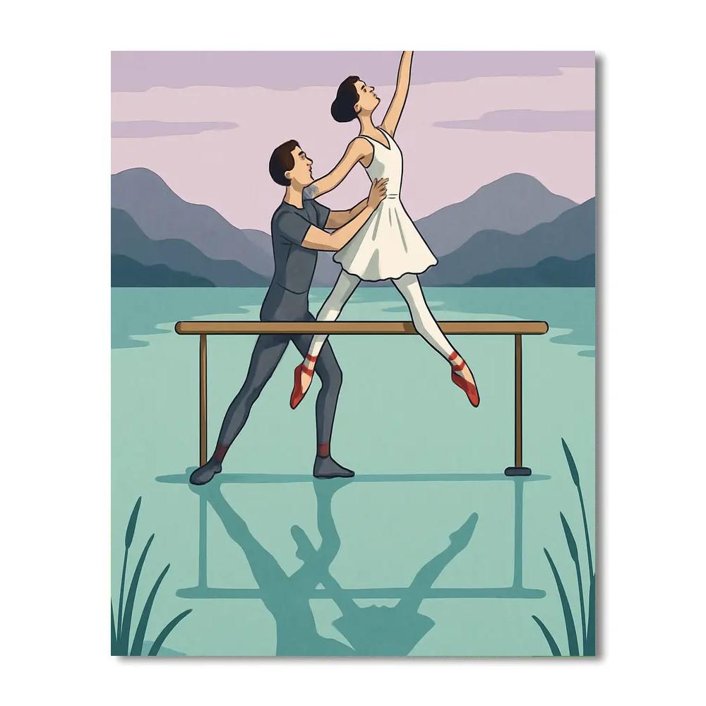 Mirror Lake Rehearsal With Ballet Silhouettes Paint by numbers art