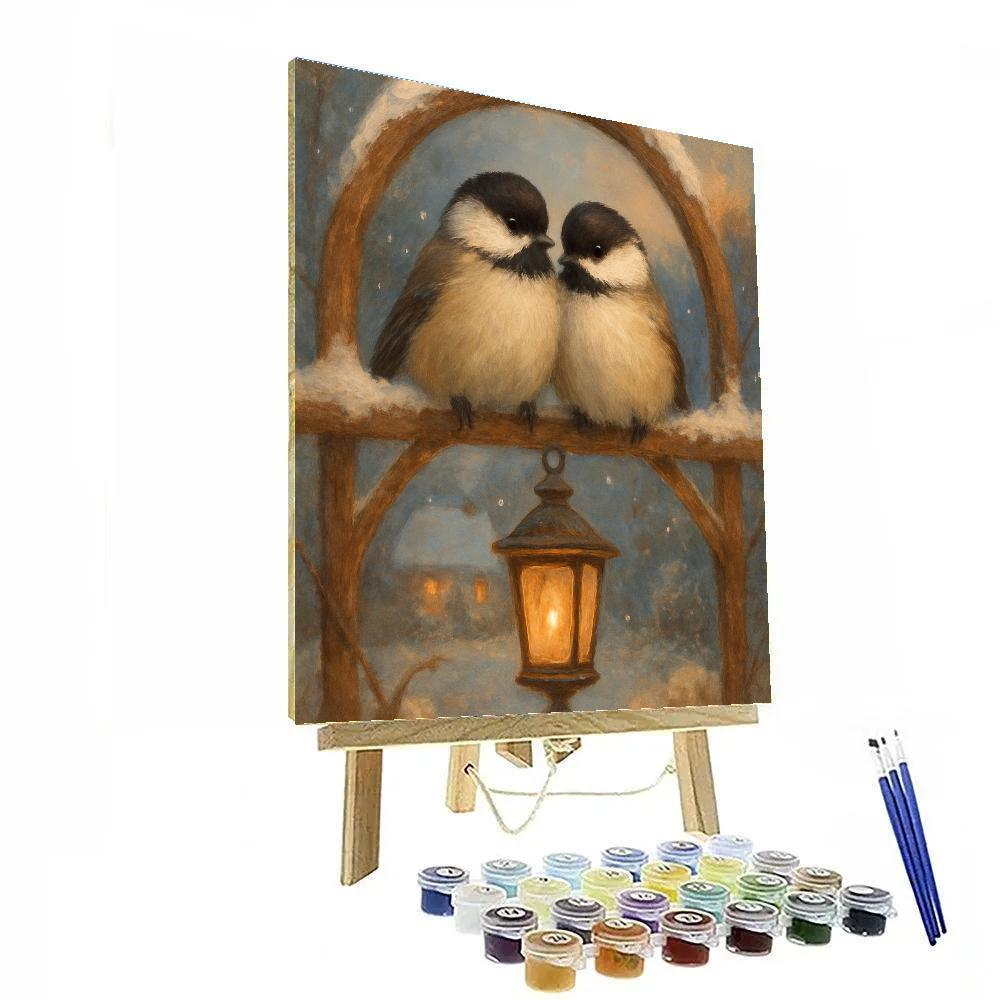 Lantern Light Chickadees In The Winter Garden painting number kit