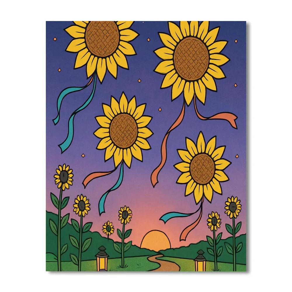 Lantern Festival With Sunflower Skies paint by number