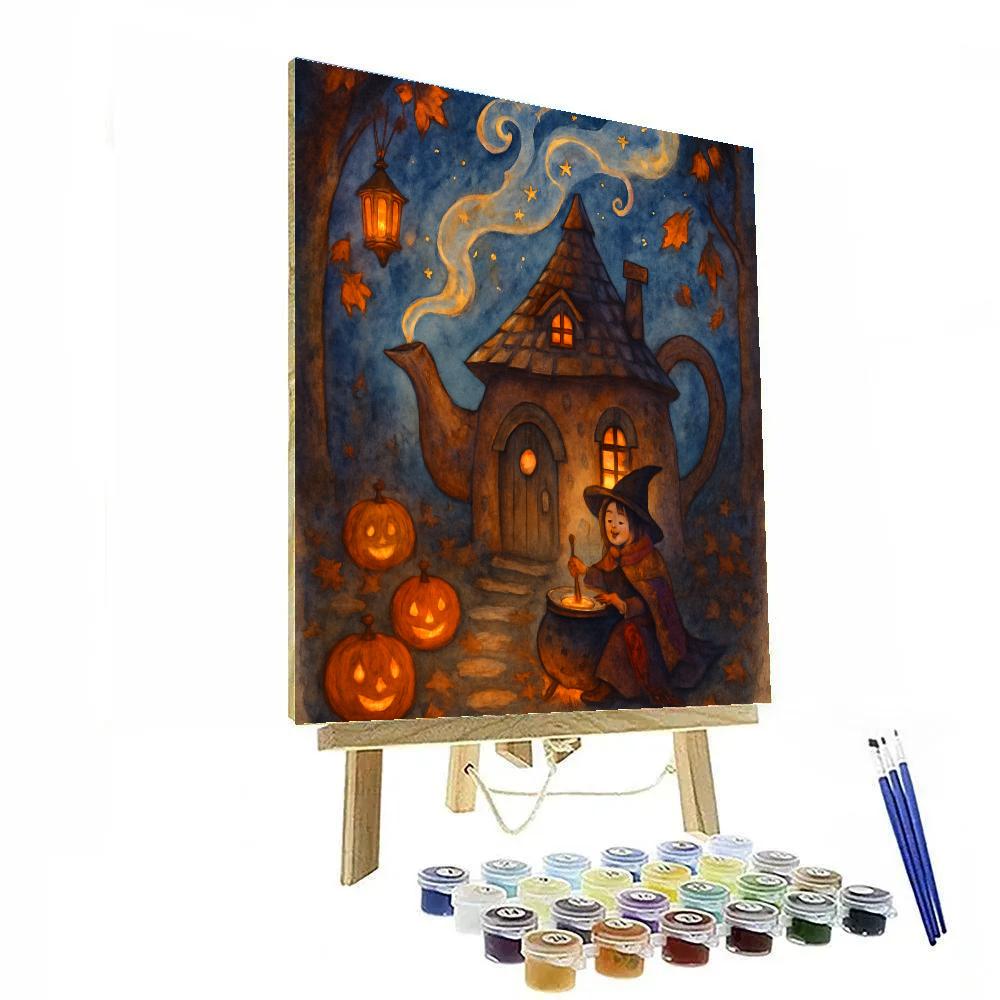 Witchs Teapot Cottage At Dusk Painting by numbers kit