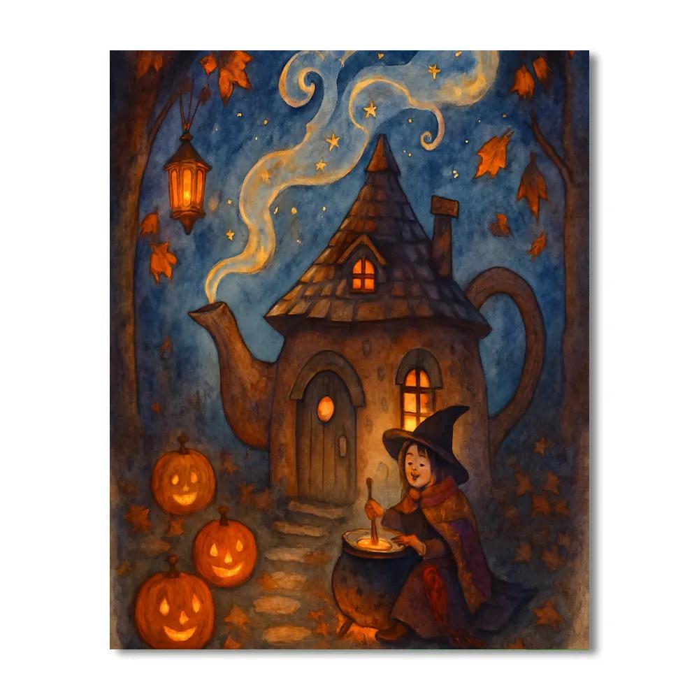 Witchs Teapot Cottage At Dusk Painting by numbers kit