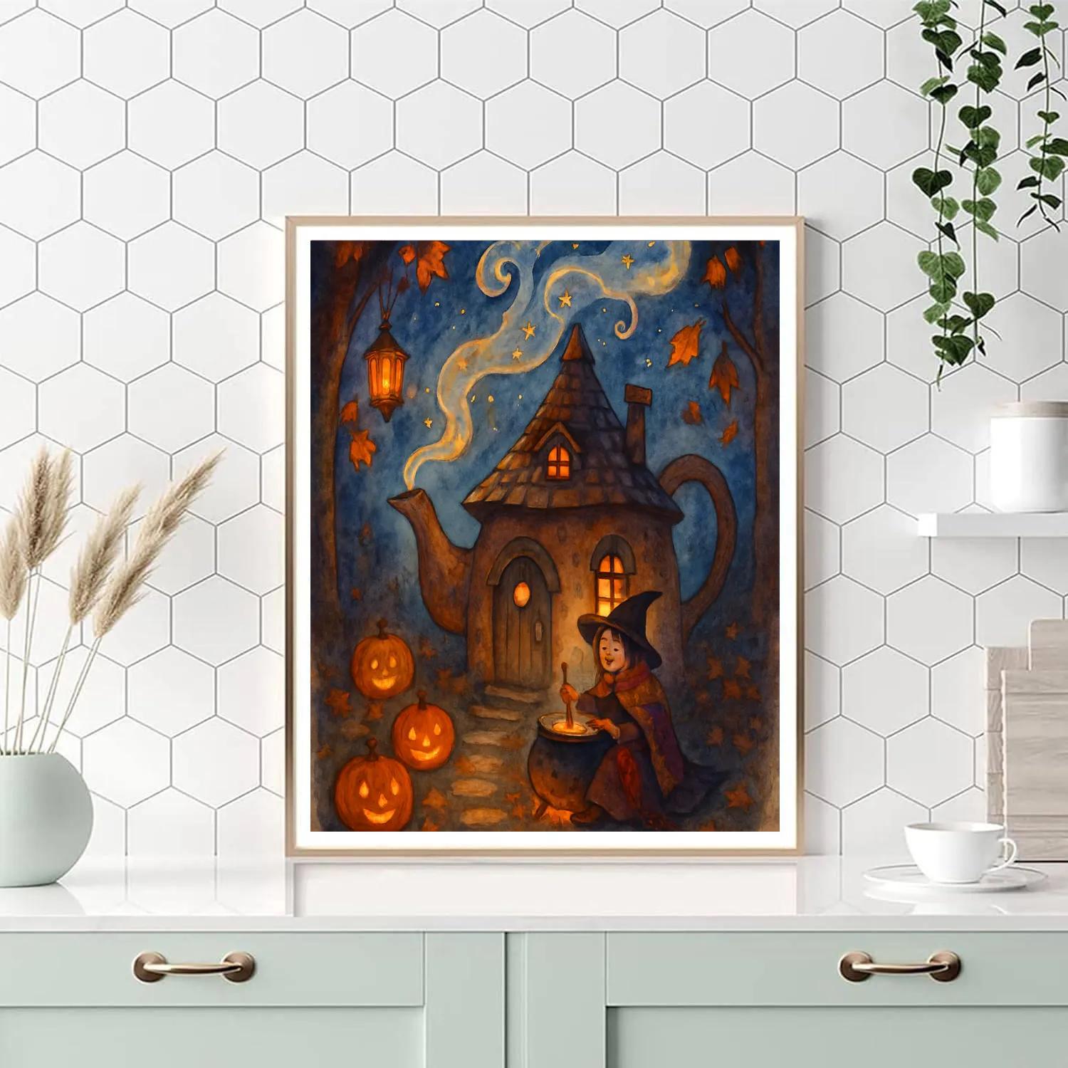 Witchs Teapot Cottage At Dusk Painting by numbers kit